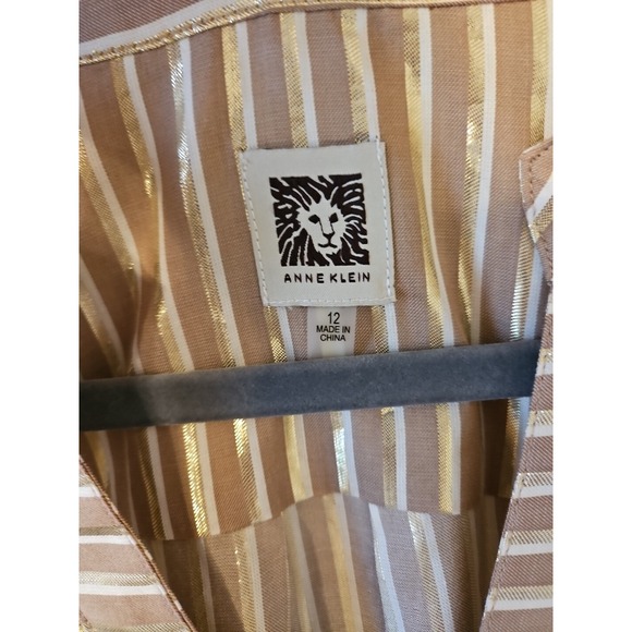 Anne Klein Dress 12 Gold Metallic Striped Viscose Coastal Beach Zip Coverup - Picture 3 of 12